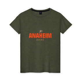 Женская футболка хлопок с принтом Анахайм Дакс в Екатеринбурге, 100% хлопок | прямой крой, круглый вырез горловины, длина до линии бедер, слегка спущенное плечо | anaheim ducks | nhl | нхл | хоккей