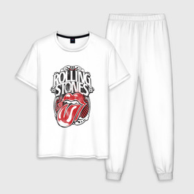 Мужская пижама хлопок с принтом The Rolling Stones в Екатеринбурге, 100% хлопок | брюки и футболка прямого кроя, без карманов, на брюках мягкая резинка на поясе и по низу штанин
 | the rolling stones | бродяги | вольные странники | группа | катящиеся камни | кит ричардс | мик джаггер | рок | рок н ролл | ролинг | роллинг | рон вуд | стоун | стоунз | стоунс | чарли уоттс