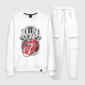 Женский костюм хлопок с принтом The Rolling Stones в Екатеринбурге, 100% хлопок | на свитшоте круглая горловина, мягкая резинка по низу. Брюки заужены к низу, на них два вида карманов: два 