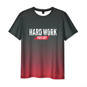 Мужская футболка 3D с принтом Hard work pays off. 3D. RedB в Екатеринбурге, 100% полиэфир | прямой крой, круглый вырез горловины, длина до линии бедер | Тематика изображения на принте: carbon | мотивация | спорт | цели