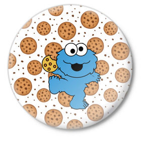 Значок с принтом Cookie monster в Екатеринбурге,  металл | круглая форма, металлическая застежка в виде булавки | cookie | cookiemonster | delicious | eat | monster | yummy | еда | куки | кукимонстр | монстр | печенье | сладости | улица | улицасезам
