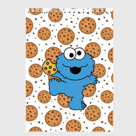 Скетчбук с принтом Cookie monster в Екатеринбурге, 100% бумага
 | 48 листов, плотность листов — 100 г/м2, плотность картонной обложки — 250 г/м2. Листы скреплены сверху удобной пружинной спиралью | cookie | cookiemonster | delicious | eat | monster | yummy | еда | куки | кукимонстр | монстр | печенье | сладости | улица | улицасезам