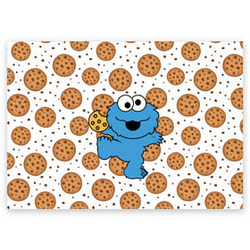 Поздравительная открытка с принтом Cookie monster в Екатеринбурге, 100% бумага | плотность бумаги 280 г/м2, матовая, на обратной стороне линовка и место для марки
 | Тематика изображения на принте: cookie | cookiemonster | delicious | eat | monster | yummy | еда | куки | кукимонстр | монстр | печенье | сладости | улица | улицасезам