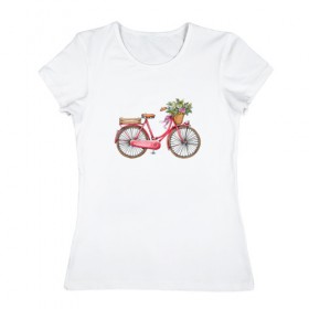 Женская футболка хлопок с принтом Ретро велосипед в Екатеринбурге, 100% хлопок | прямой крой, круглый вырез горловины, длина до линии бедер, слегка спущенное плечо | 