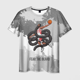 Мужская футболка 3D с принтом Fear the Beard в Екатеринбурге, 100% полиэфир | прямой крой, круглый вырез горловины, длина до линии бедер | hurden | nba | rockets | баскетбол | нба | харден | хьюстон рокетс