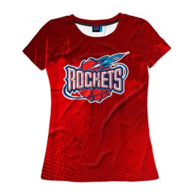 Женская футболка 3D с принтом Ракета Рокетс в Екатеринбурге, 100% полиэфир ( синтетическое хлопкоподобное полотно) | прямой крой, круглый вырез горловины, длина до линии бедер | nba | rockets | баскетбол | нба | хьюстон рокетс