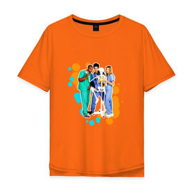 Мужская футболка хлопок Oversize с принтом Сериал клиника в Екатеринбурге, 100% хлопок | свободный крой, круглый ворот, “спинка” длиннее передней части | scrubs | джон макгинли | зак брафф | клиника | сара чок