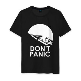 Мужская футболка хлопок с принтом Don`t Panic в Екатеринбурге, 100% хлопок | прямой крой, круглый вырез горловины, длина до линии бедер, слегка спущенное плечо. | elon musk | spacex | илон маск | космос | марс | спейс икс