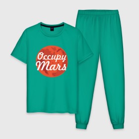 Мужская пижама хлопок с принтом Occupy Mars в Екатеринбурге, 100% хлопок | брюки и футболка прямого кроя, без карманов, на брюках мягкая резинка на поясе и по низу штанин
 | elon musk | spacex | илон маск | космос | марс | спейс икс