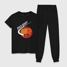 Женская пижама хлопок с принтом Space Oddity в Екатеринбурге, 100% хлопок | брюки и футболка прямого кроя, без карманов, на брюках мягкая резинка на поясе и по низу штанин | elon musk | spacex | илон маск | космос | марс | спейс икс
