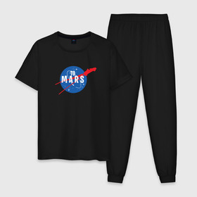 Мужская пижама хлопок с принтом To Mars в Екатеринбурге, 100% хлопок | брюки и футболка прямого кроя, без карманов, на брюках мягкая резинка на поясе и по низу штанин
 | elon musk | spacex | илон маск | космос | марс | спейс икс