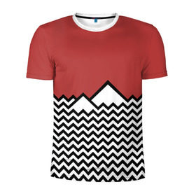 Мужская футболка 3D спортивная с принтом Твин Пикс в Екатеринбурге, 100% полиэстер с улучшенными характеристиками | приталенный силуэт, круглая горловина, широкие плечи, сужается к линии бедра | twin peaks | абстракция | волны | горы | паттерн | скалы | твин пикс | треугольные горы