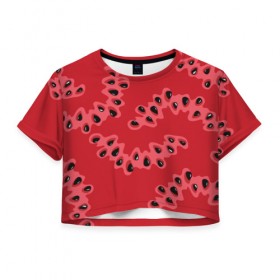 Женская футболка 3D укороченная с принтом Watermelon pattern в Екатеринбурге, 100% полиэстер | круглая горловина, длина футболки до линии талии, рукава с отворотами | pattern | watermelon | арбуз | еда | лето | фрукты | ягоды