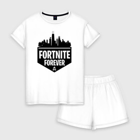 Женская пижама с шортиками хлопок с принтом Fortnite Forever в Екатеринбурге, 100% хлопок | футболка прямого кроя, шорты свободные с широкой мягкой резинкой | battle | epic | forever | fortnite | games | royale | битва | королевская | королей | лого | логотип | навсегда | фартнайт | форева | фортнайт | фортнит | эмблема | эпик