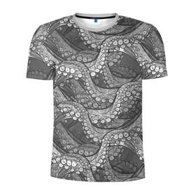 Мужская футболка 3D спортивная с принтом Octopus dark в Екатеринбурге, 100% полиэстер с улучшенными характеристиками | приталенный силуэт, круглая горловина, широкие плечи, сужается к линии бедра | Тематика изображения на принте: октопус | осьминог | щупальца