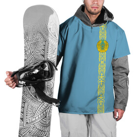 Накидка на куртку 3D с принтом Казахстан, лента с гербом в Екатеринбурге, 100% полиэстер |  | Тематика изображения на принте: kaz | kazakhstan | kz | герб | казахстан | орнамент | флаг