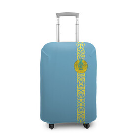 Чехол для чемодана 3D с принтом Казахстан, лента с гербом в Екатеринбурге, 86% полиэфир, 14% спандекс | двустороннее нанесение принта, прорези для ручек и колес | kaz | kazakhstan | kz | герб | казахстан | орнамент | флаг
