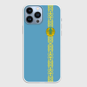 Чехол для iPhone 13 Pro Max с принтом Казахстан, лента с гербом в Екатеринбурге,  |  | kaz | kazakhstan | kz | герб | казахстан | орнамент | флаг