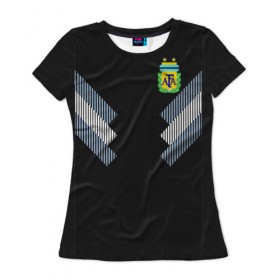 Женская футболка 3D с принтом Аргентина ЧМ 2018 гостевая в Екатеринбурге, 100% полиэфир ( синтетическое хлопкоподобное полотно) | прямой крой, круглый вырез горловины, длина до линии бедер | cup | fifa | world | мира | мундиаль | россия | чемпионат