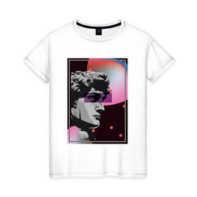 Женская футболка хлопок с принтом Давид в Екатеринбурге, 100% хлопок | прямой крой, круглый вырез горловины, длина до линии бедер, слегка спущенное плечо | vaporwave | ренессанс