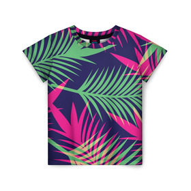 Детская футболка 3D с принтом Листья Пальмы в Екатеринбурге, 100% гипоаллергенный полиэфир | прямой крой, круглый вырез горловины, длина до линии бедер, чуть спущенное плечо, ткань немного тянется | весна | джунгли | для весны | для лета | лес | лето | листья | текстура | тропики | тропический | цветы