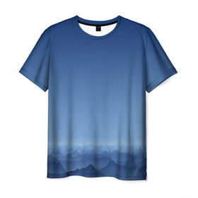 Мужская футболка 3D с принтом Blue Mountains в Екатеринбурге, 100% полиэфир | прямой крой, круглый вырез горловины, длина до линии бедер | вид | горы | ночь | пейзаж | природа | синий | скалы | сумерки | туман | утро