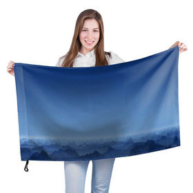 Флаг 3D с принтом Blue Mountains в Екатеринбурге, 100% полиэстер | плотность ткани — 95 г/м2, размер — 67 х 109 см. Принт наносится с одной стороны | вид | горы | ночь | пейзаж | природа | синий | скалы | сумерки | туман | утро