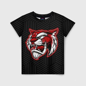 Детская футболка 3D с принтом RED TIGER / Красный тигр в Екатеринбурге, 100% гипоаллергенный полиэфир | прямой крой, круглый вырез горловины, длина до линии бедер, чуть спущенное плечо, ткань немного тянется | 