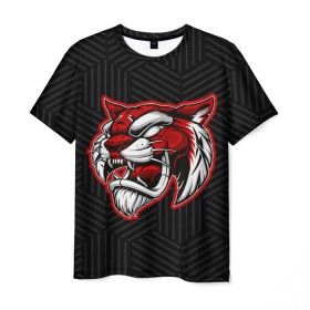 Мужская футболка 3D с принтом RED TIGER / Красный тигр в Екатеринбурге, 100% полиэфир | прямой крой, круглый вырез горловины, длина до линии бедер | Тематика изображения на принте: 