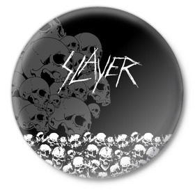 Значок с принтом Slayer Black в Екатеринбурге,  металл | круглая форма, металлическая застежка в виде булавки | hard | heavy | metal | rock | skull | trash | метал | рок | слеер | слейер | слэер | слэйер | треш | трэш | череп | черепа