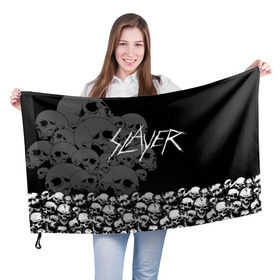 Флаг 3D с принтом Slayer Black в Екатеринбурге, 100% полиэстер | плотность ткани — 95 г/м2, размер — 67 х 109 см. Принт наносится с одной стороны | hard | heavy | metal | rock | skull | trash | метал | рок | слеер | слейер | слэер | слэйер | треш | трэш | череп | черепа