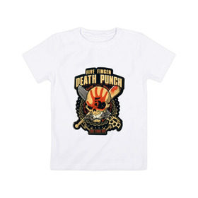 Детская футболка хлопок с принтом Five Finger Death Punch в Екатеринбурге, 100% хлопок | круглый вырез горловины, полуприлегающий силуэт, длина до линии бедер | Тематика изображения на принте: 5fdp | ffdp | five finger death punch