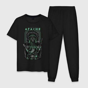 Мужская пижама хлопок с принтом Apache в Екатеринбурге, 100% хлопок | брюки и футболка прямого кроя, без карманов, на брюках мягкая резинка на поясе и по низу штанин
 | Тематика изображения на принте: апачи | воин | горилла | индеец | обезьяна