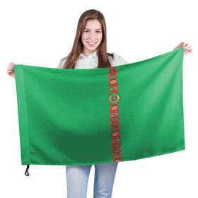 Флаг 3D с принтом Туркменистан, лента с гербом в Екатеринбурге, 100% полиэстер | плотность ткани — 95 г/м2, размер — 67 х 109 см. Принт наносится с одной стороны | tkm | tm | trkmenistan | азия | ашхабад | герб | государство | знак | надпись | патриот | полосы | республика | символ | снг | страна | туркмен | туркменистан | туркмения | флаг | флага | цвета