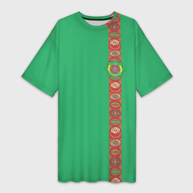 Платье-футболка 3D с принтом Туркменистан, лента с гербом в Екатеринбурге,  |  | tkm | tm | trkmenistan | азия | ашхабад | герб | государство | знак | надпись | патриот | полосы | республика | символ | снг | страна | туркмен | туркменистан | туркмения | флаг | флага | цвета