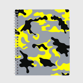 Тетрадь с принтом Yellow camouflage в Екатеринбурге, 100% бумага | 48 листов, плотность листов — 60 г/м2, плотность картонной обложки — 250 г/м2. Листы скреплены сбоку удобной пружинной спиралью. Уголки страниц и обложки скругленные. Цвет линий — светло-серый
 | Тематика изображения на принте: camouflage | камуфляж | комуфляж