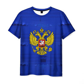 Мужская футболка 3D с принтом Russia Imperium Blue в Екатеринбурге, 100% полиэфир | прямой крой, круглый вырез горловины, длина до линии бедер | abstraction | grunge | russia | sport | абстракция | герб | краска | русский | символика рф | спорт | спортивный | триколор | униформа | форма | я русский