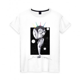 Женская футболка хлопок с принтом Гуманоид из космоса в Екатеринбурге, 100% хлопок | прямой крой, круглый вырез горловины, длина до линии бедер, слегка спущенное плечо | 