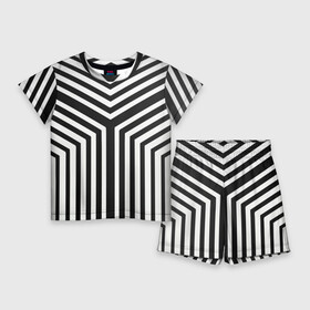 Детский костюм с шортами 3D с принтом Кибер Зебра в Екатеринбурге,  |  | black and white stripes | geometry | vest | zebra | геометрия | зебра | тельняшка | черно белая полоска