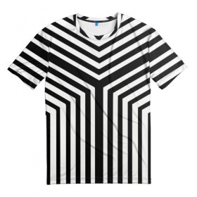 Мужская футболка 3D с принтом Кибер Зебра в Екатеринбурге, 100% полиэфир | прямой крой, круглый вырез горловины, длина до линии бедер | black and white stripes | geometry | vest | zebra | геометрия | зебра | тельняшка | черно белая полоска