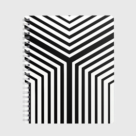 Тетрадь с принтом Кибер Зебра в Екатеринбурге, 100% бумага | 48 листов, плотность листов — 60 г/м2, плотность картонной обложки — 250 г/м2. Листы скреплены сбоку удобной пружинной спиралью. Уголки страниц и обложки скругленные. Цвет линий — светло-серый
 | Тематика изображения на принте: black and white stripes | geometry | vest | zebra | геометрия | зебра | тельняшка | черно белая полоска