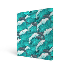 Холст квадратный с принтом Дельфины в Екатеринбурге, 100% ПВХ |  | dolphins | fish | ocean | pattern | sea | summer | waves | волны | дельфины | лето | море | океан | паттерн | рыбы