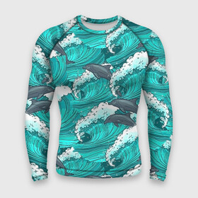 Мужской рашгард 3D с принтом Дельфины в Екатеринбурге,  |  | dolphins | fish | ocean | pattern | sea | summer | waves | волны | дельфины | лето | море | океан | паттерн | рыбы