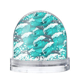Снежный шар с принтом Дельфины в Екатеринбурге, Пластик | Изображение внутри шара печатается на глянцевой фотобумаге с двух сторон | dolphins | fish | ocean | pattern | sea | summer | waves | волны | дельфины | лето | море | океан | паттерн | рыбы