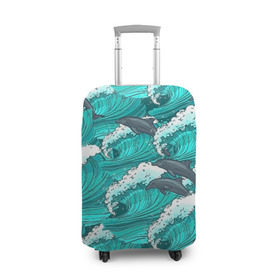Чехол для чемодана 3D с принтом Дельфины в Екатеринбурге, 86% полиэфир, 14% спандекс | двустороннее нанесение принта, прорези для ручек и колес | dolphins | fish | ocean | pattern | sea | summer | waves | волны | дельфины | лето | море | океан | паттерн | рыбы