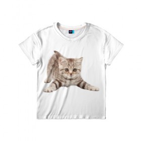Детская футболка 3D с принтом Самый милый котик в Екатеринбурге, 100% гипоаллергенный полиэфир | прямой крой, круглый вырез горловины, длина до линии бедер, чуть спущенное плечо, ткань немного тянется | Тематика изображения на принте: 