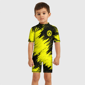 Детский купальный костюм 3D с принтом FC Borussia Dortmund в Екатеринбурге, Полиэстер 85%, Спандекс 15% | застежка на молнии на спине | боруссия | дортмунд