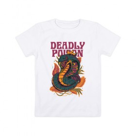 Детская футболка хлопок с принтом Змея в Екатеринбурге, 100% хлопок | круглый вырез горловины, полуприлегающий силуэт, длина до линии бедер | весна | змеи | змея | кобра | лето | психоделика | с надписью | с надписями | ядовитые
