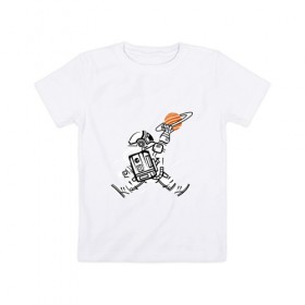 Детская футболка хлопок с принтом Космонавт в Екатеринбурге, 100% хлопок | круглый вырез горловины, полуприлегающий силуэт, длина до линии бедер | астронавт | в космосе | в прыжке | космонавт | космос | мороженное | планета | планеты | пространство | с космосом | юпитер