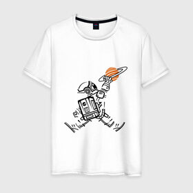 Мужская футболка хлопок с принтом Космонавт в Екатеринбурге, 100% хлопок | прямой крой, круглый вырез горловины, длина до линии бедер, слегка спущенное плечо. | астронавт | в космосе | в прыжке | космонавт | космос | мороженное | планета | планеты | пространство | с космосом | юпитер